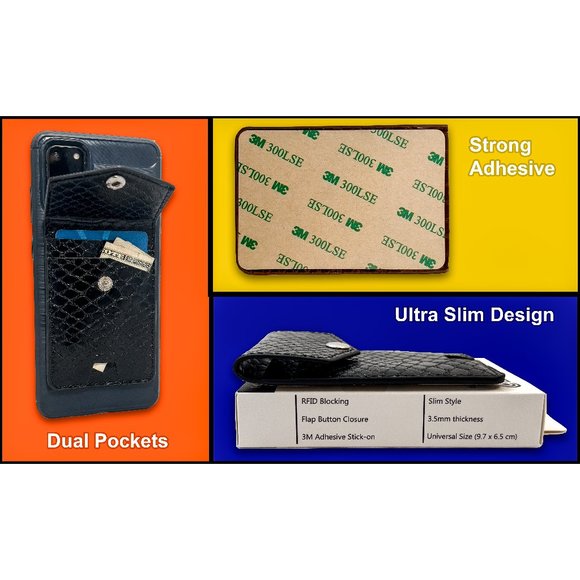 AR Allure Stick on Card Holder for Back of Phone RFID Blocking, Pack of 2, Black - Picture 5 of 8